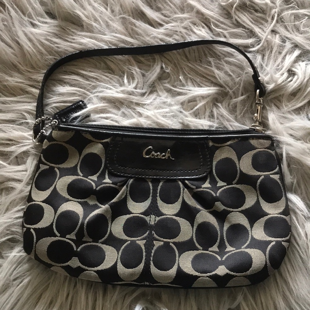 Coach Black Gray Signature Wristlet Bag